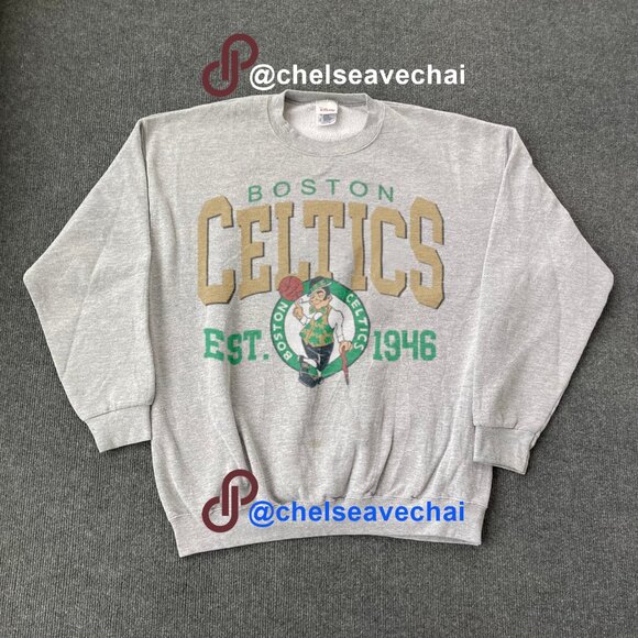 Vintage 90s Boston Celtics Basketball Sweatshirt, 1946 Boston Celtics Shirt Tee - Picture 1 of 2
